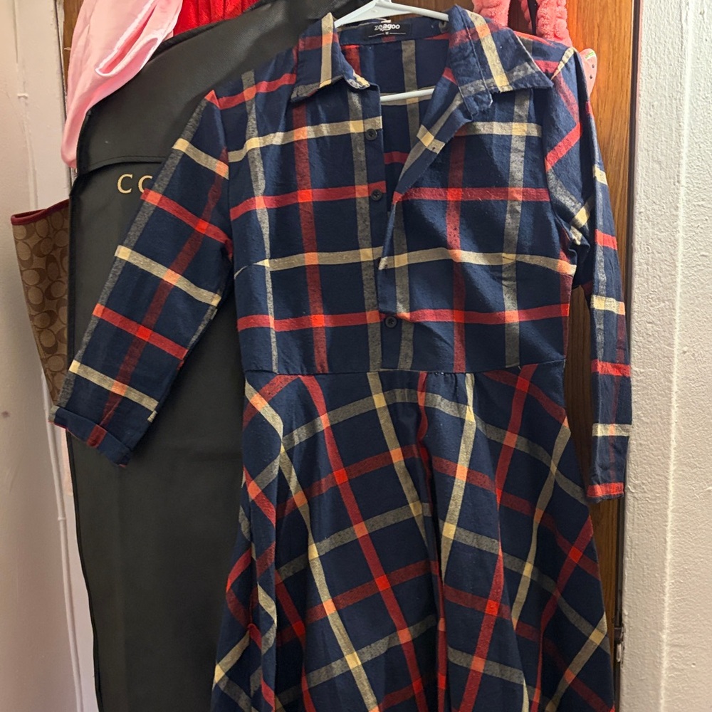 zeagoo Navy Blue Red Plaid Mini Dress